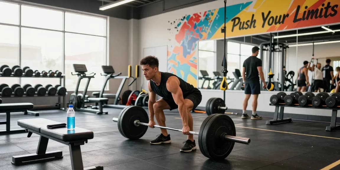 Bodybuilder im Anabolika Shop aktiv beim Deadlift mit motivierender Fitness-Atmosphäre.