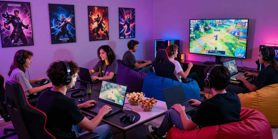 FAFA828 gaming experience with friends engaged in vibrant gameplay and strategizing in a stylish room.