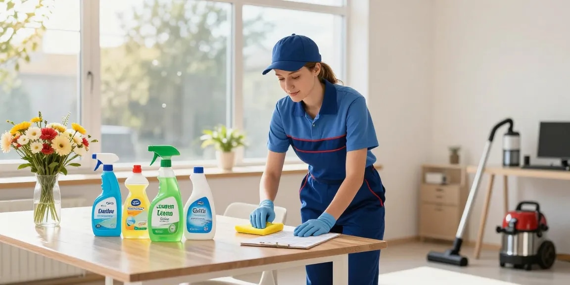 Reinigungsunternehmen Bern professional cleaner diligently sanitizing a bright apartment.