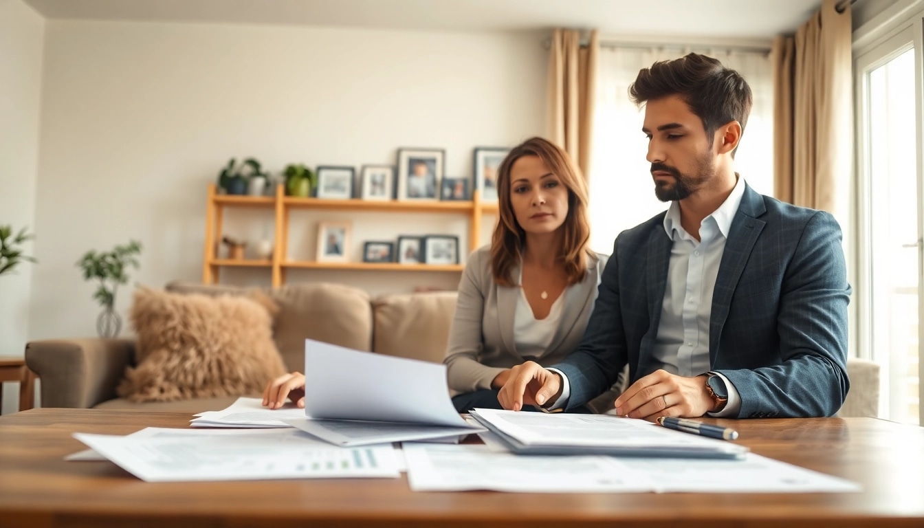Hausverkauf bei Scheidung: Professional couple negotiating in a bright living room.