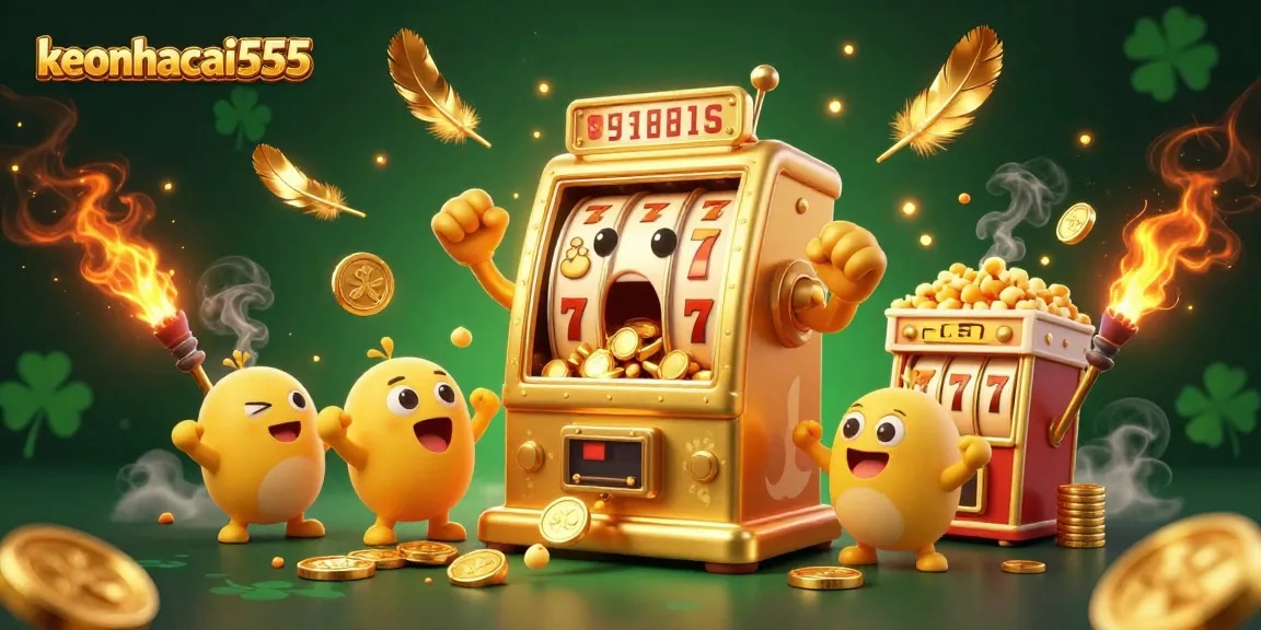 Experience exciting wins with keonhacai555's animated slot machines celebrating jackpots.