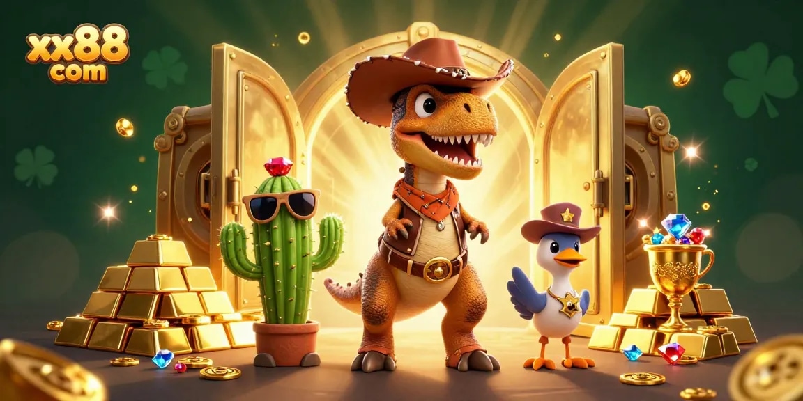Win big at xx88 com with exciting games featuring a T-Rex and treasure!