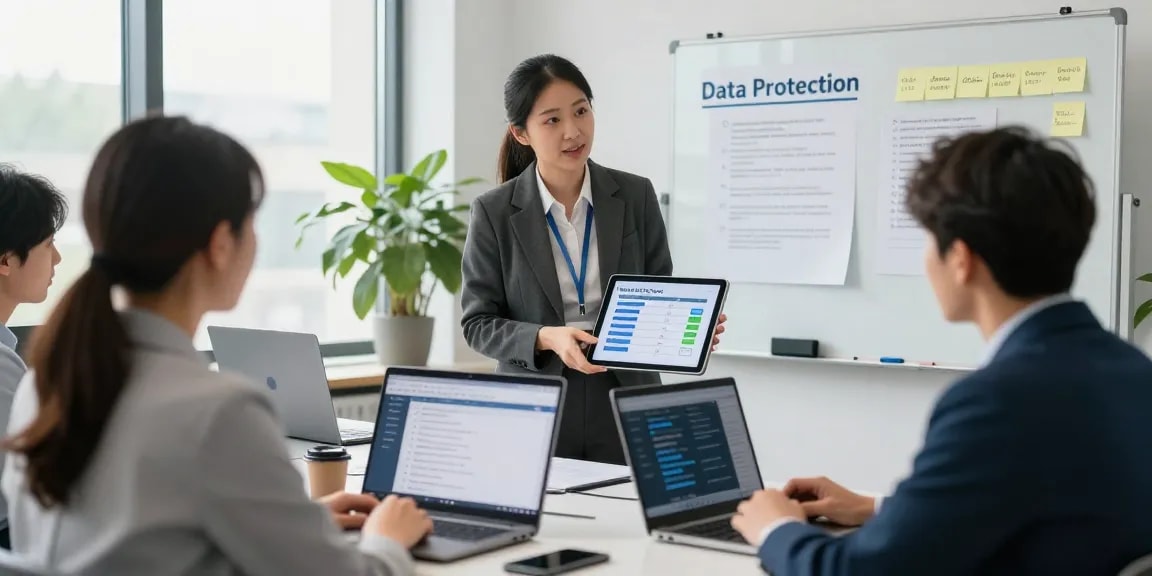 Engaging discussion on Datenschutz Dienstleistung with a consulting expert highlighting GDPR compliance strategies.