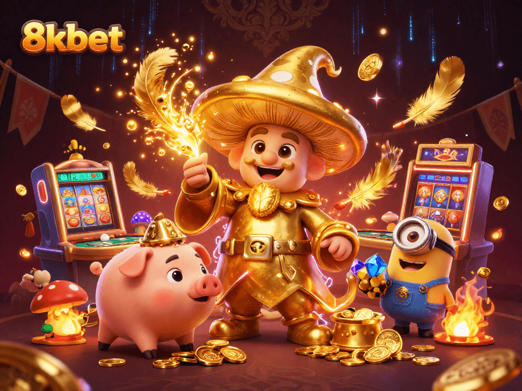 8xbet players enjoying a magical treasure hunt in a golden casino adventure.