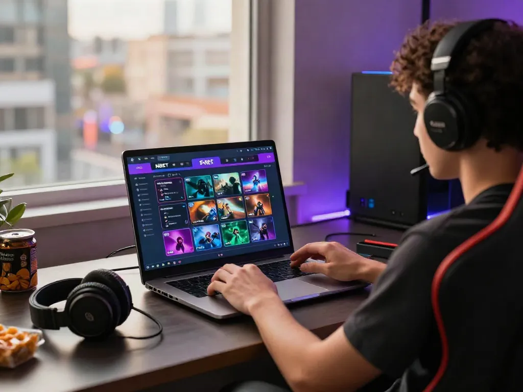 Player engaging with the NBET gaming platform showcasing vibrant options and a stylish atmosphere.