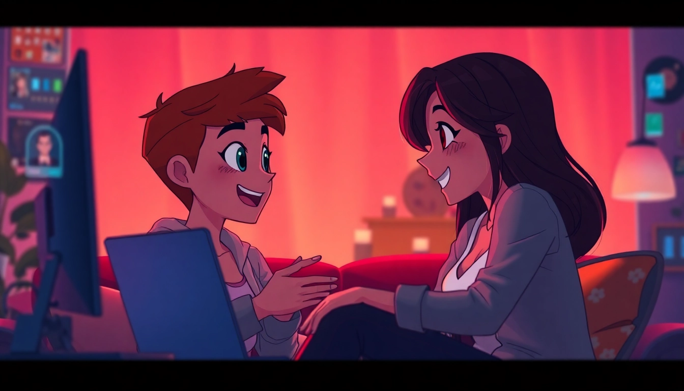 Engaging NSFW chat scene featuring animated characters in a playful digital conversation.