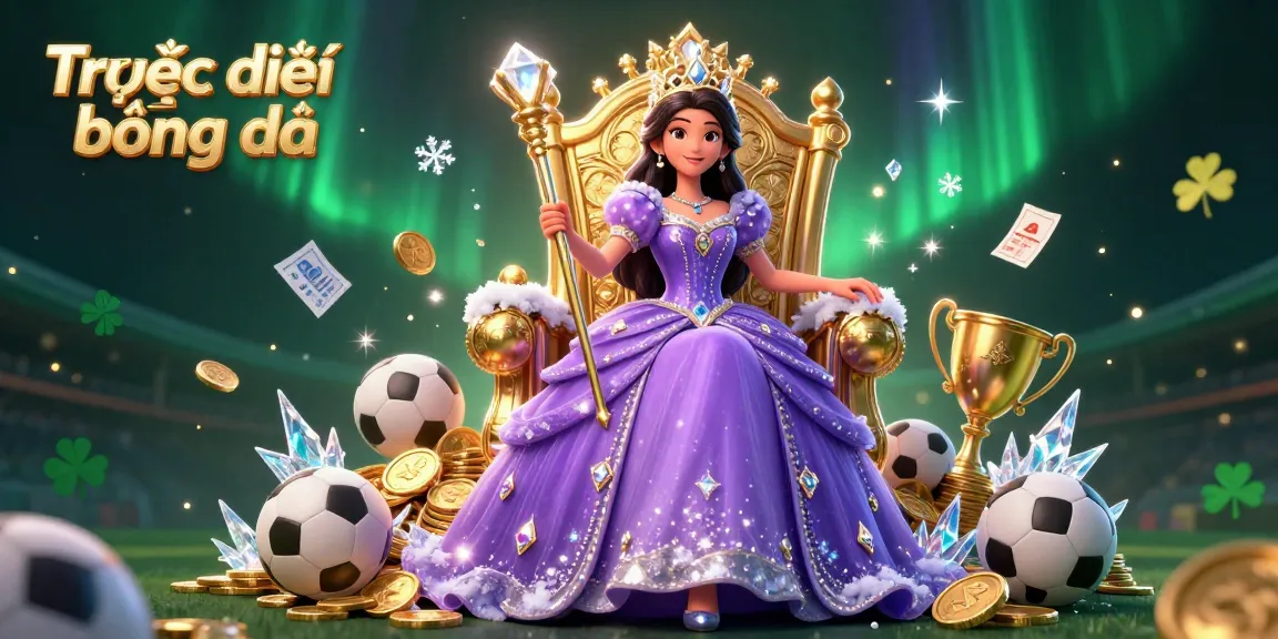 Experience Trực tiếp bóng đá through immersive sports betting with lively stadium elements and golden trophy.