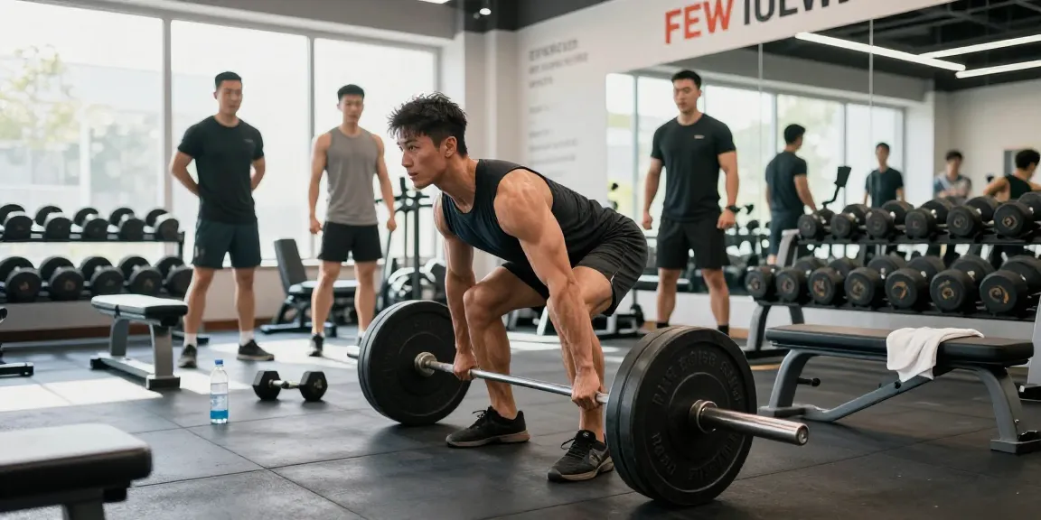 Bodybuilder in Anabolika Shop performing deadlift with weights in a vibrant gym.