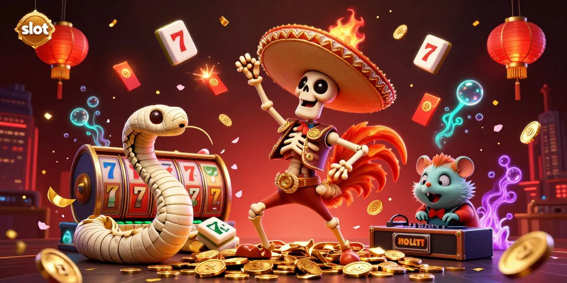 Experience the thrill of slot games with this vibrant 3D scene featuring animated characters celebrating jackpots.