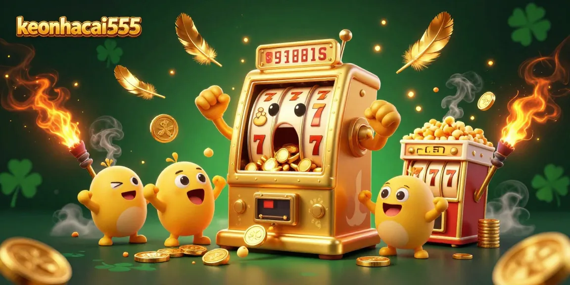 Experience exciting wins with keonhacai555's animated slot machines celebrating jackpots.