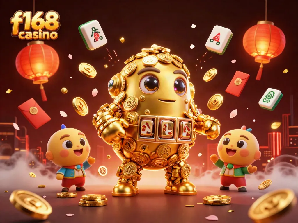Experience high-stakes excitement at f168 casino with dynamic golden golem and festive elements.