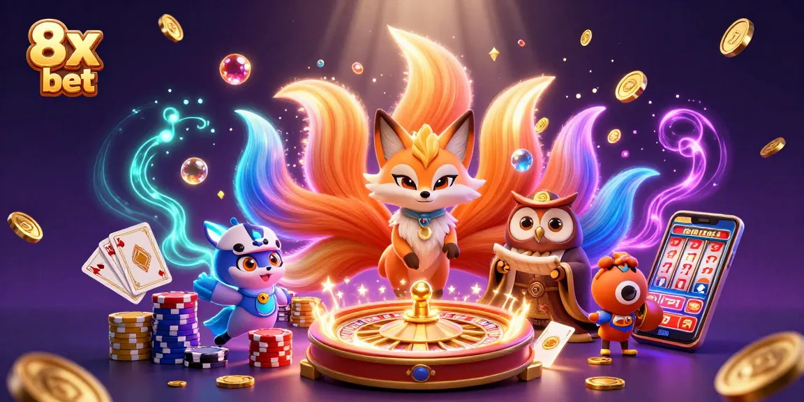 Engage with 8x bet gameplay featuring a mystical fox, owl, and vibrant casino elements.