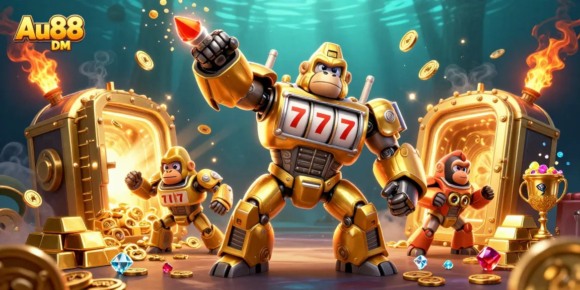 Experience thrilling wins at Au88 DM with vibrant 3D illustration, showcasing exciting casino gameplay.