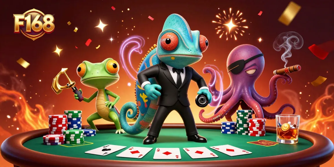 Engage in thrilling gameplay at F168 with colorful poker chips and characters in dynamic action.