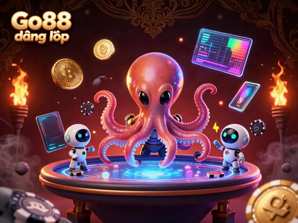 Engage with Go88 đăng nhập at a dynamic poker scene featuring an alien octopus and crypto elements.