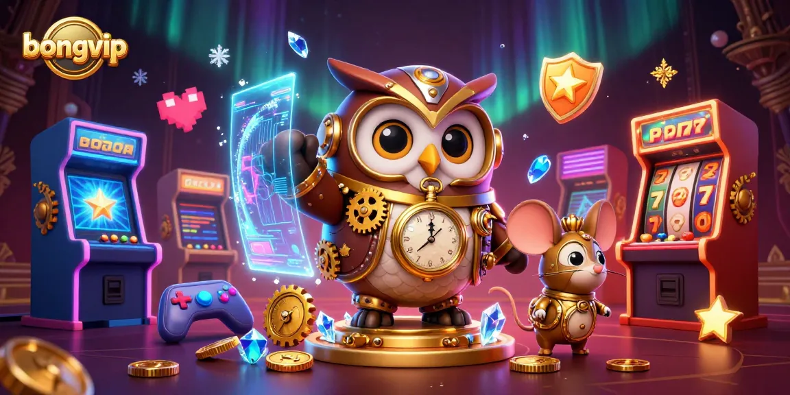 Win big with bongvip’s thrilling gaming experience amidst vibrant arcade elements and a steampunk theme.