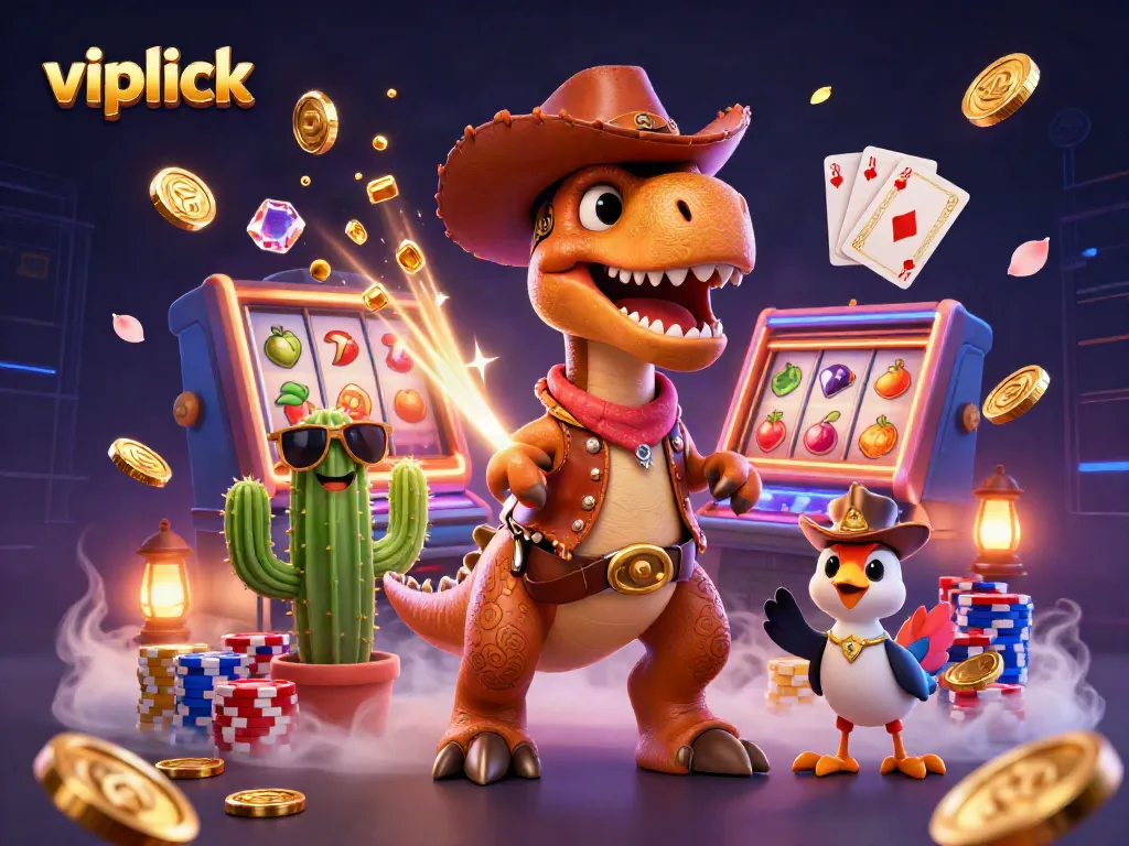Spin the slots at vipluck with dynamic characters, colorful poker chips, and exciting casino elements.
