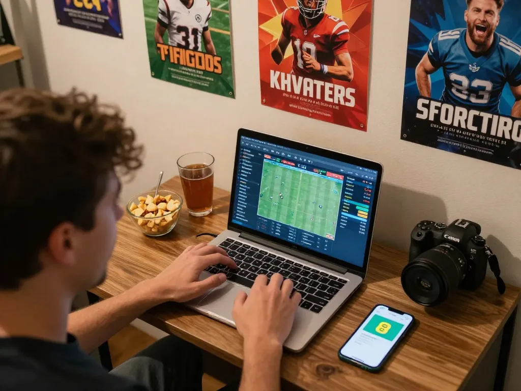Betting on sports with ee88go app on laptop showing odds in an engaging home atmosphere
