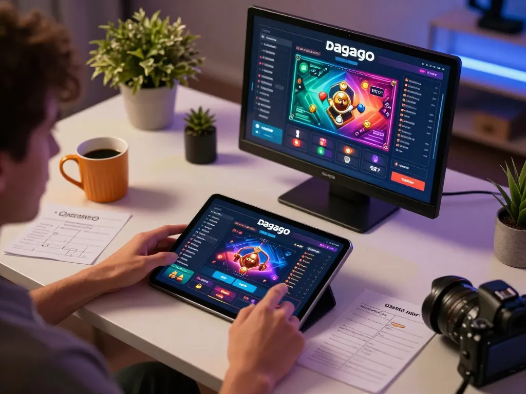 Player strategizing with dagago casino app on tablet in a cozy gaming setup