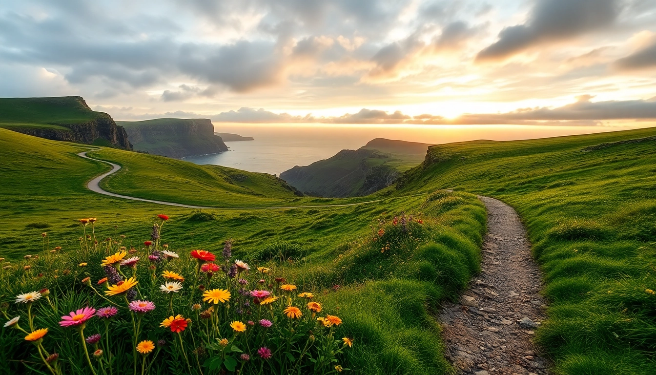 Dingle Way Fernwanderweg vor einer atemberaubenden Küstenlandschaft mit Wildblumen