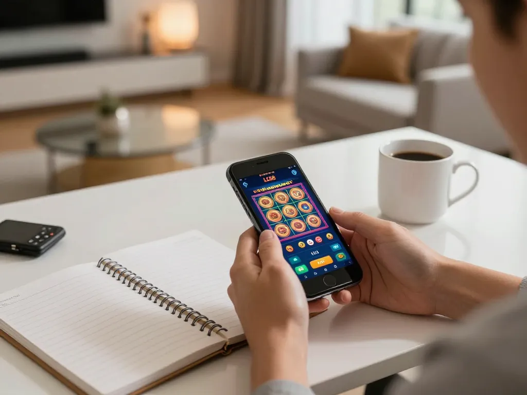Engaging mobile gaming experience on LC88's casino app showcasing vibrant slot machine interface