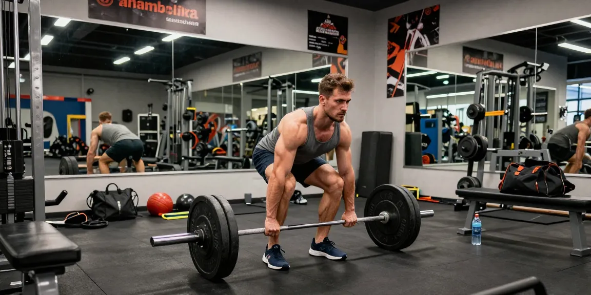 Muscular bodybuilder training at gym, showcasing dedication and equipment in Anabolika Shop Deutschland.