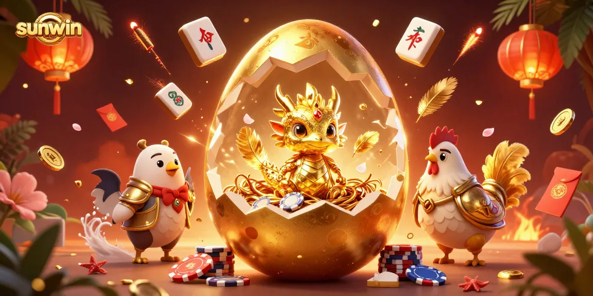 Engage in thrilling games at sunwin with a vibrant scene featuring a golden dragon and casino elements.