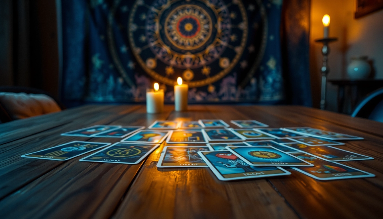 Erfahren Sie die tiefere tarotkarten bedeutung der Karten in einer stimmungsvollen Umgebung mit warmem Licht.