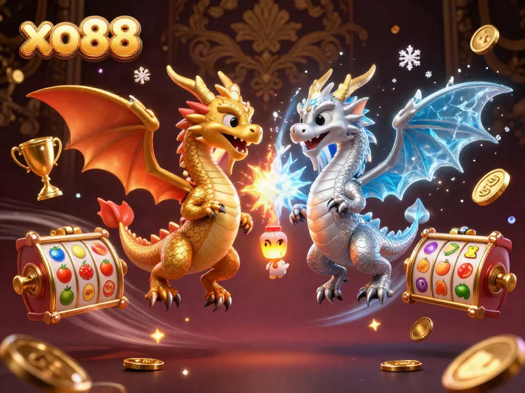 Experience exhilarating gameplay with xo88's vibrant 3D casino illustration featuring dynamic dragons and jackpots.