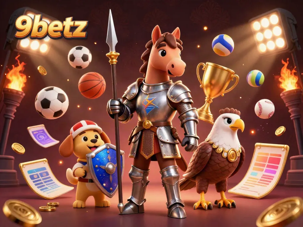 Engage in vibrant gambling action with 9betz as characters celebrate dynamic victories amidst rich casino elements.