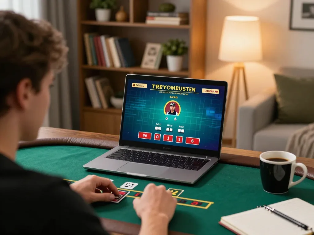 Engaging f168 online blackjack session at home, showcasing strategic gameplay and responsible betting practices.