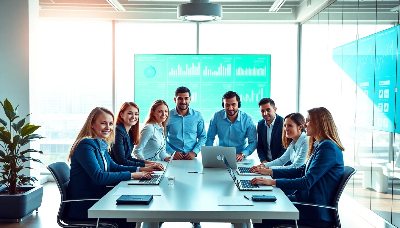 IT Support collaboration in modern office showcasing teamwork and technology.