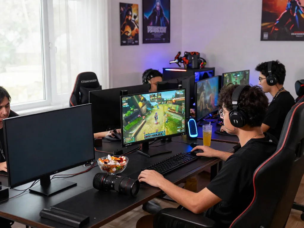 Interactive gaming scene showing enthusiasts at https://rokok88.us.com with vibrant game visuals and cozy setup